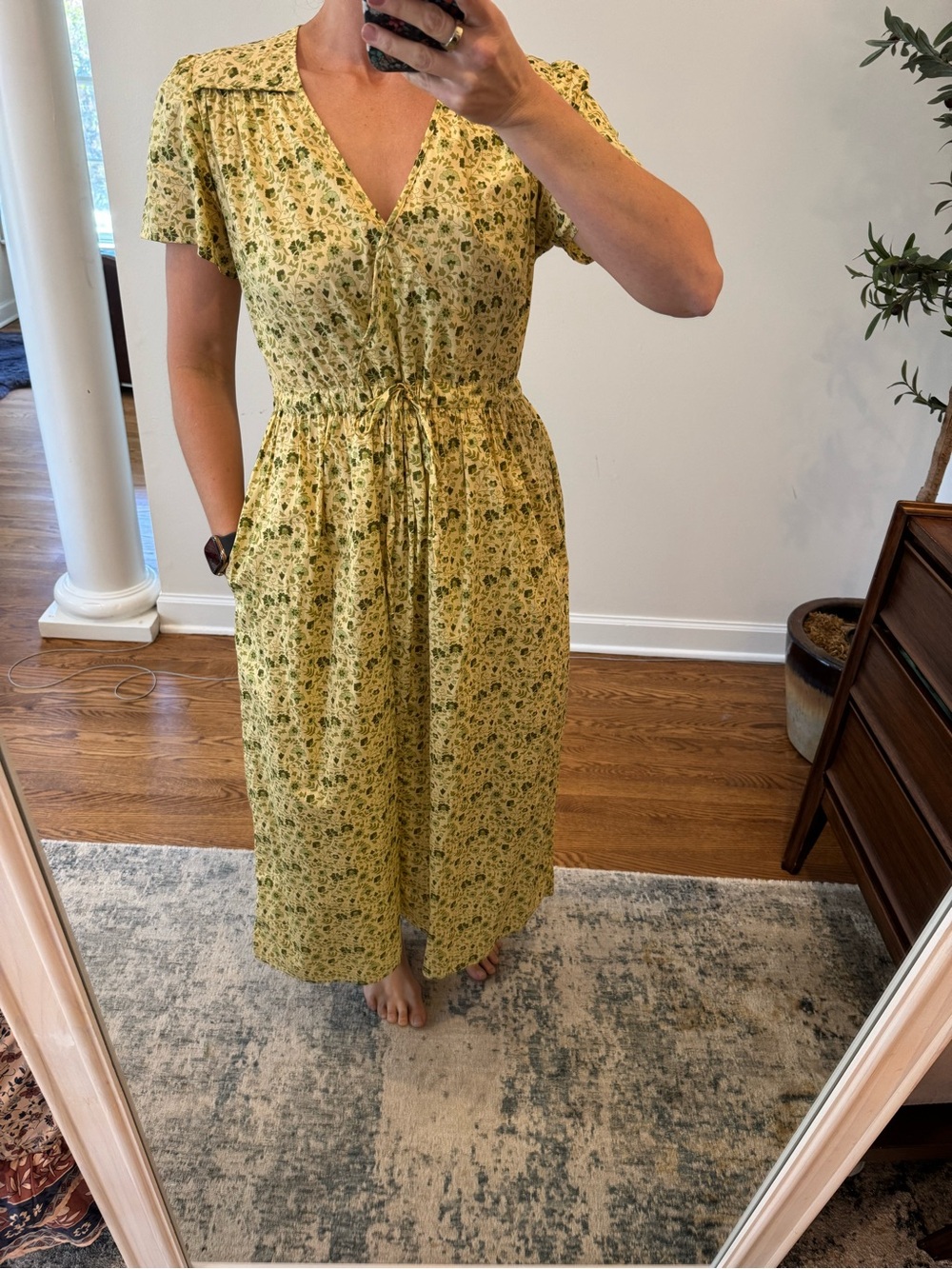 Christy Dawn Cream and Olive Floral Midi Dress